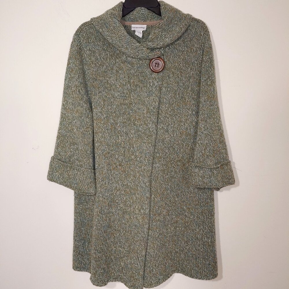 Soft Surroindings Wool Blend 3/4 Cuffed Sleeve Oversized Jacket Marled Green L